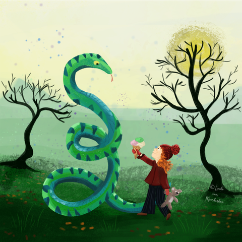 Drawing of a snake with a little girl