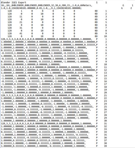 IGES text file of attempt to export subdivision cage into Nurbs surface from Blender