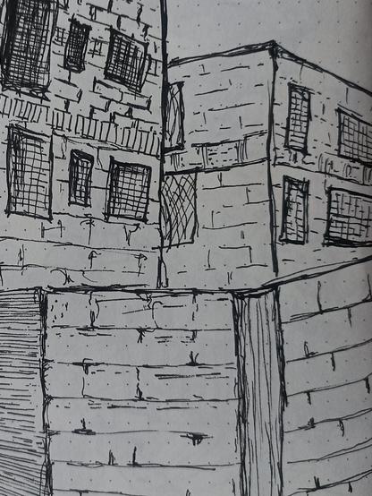 Exploring perspective and texture through ink sketching! 🏢✏️ Capturing the raw details of a brick building with hatching and cross-hatching techniques to add depth and dimension. Every line contributes to the story of urban architecture and structure, set against the perfect blue sky."

#InkSketch #ArchitecturalDrawing #UrbanArt #PerspectiveSketch #HatchingTechnique #CrossHatching #BuildingSketch #ArtisticPerspective #BlueSkyBackdrop #HandDrawnArt #SketchbookJourney