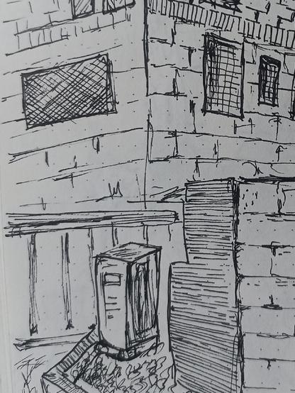 Exploring perspective and texture through ink sketching! 🏢✏️ Capturing the raw details of a brick building with hatching and cross-hatching techniques to add depth and dimension. Every line contributes to the story of urban architecture and structure, set against the perfect blue sky."

#InkSketch #ArchitecturalDrawing #UrbanArt #PerspectiveSketch #HatchingTechnique #CrossHatching #BuildingSketch #ArtisticPerspective #BlueSkyBackdrop #HandDrawnArt #SketchbookJourney