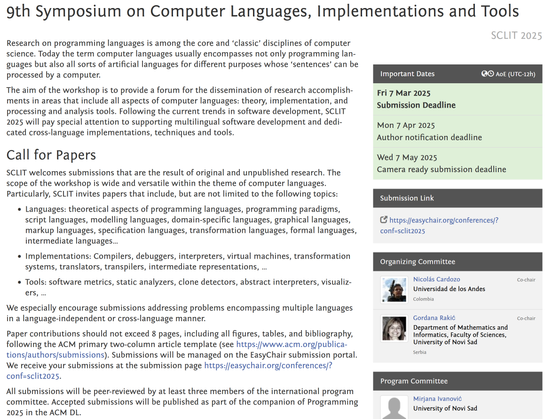 A screenshot of the SCLIT workshop website. The displayed submission deadline is Fri 7 March 2025.