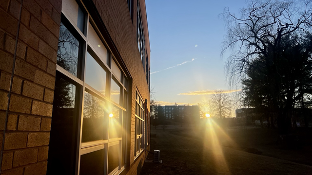 Sunrise cresting over the buildings. VT Corporate Research Center, Blacksburg, VA. 