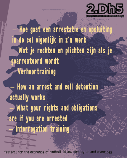 – Hoe gaat een arrestatie en opsluiting in de cel eigenlijk in z’n werk
– Wat je rechten en plichten zijn als je gearresteerd wordt
– Verhoortraining

– How an arrest and cell detention actually works
– What your rights and obligations are if you are arrested
– Interrogation training