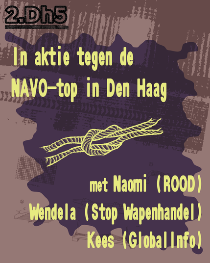 In aktie tegen de NAVO-top in Den Haag, met Met Naomi (ROOD), Wendela (Stop Wapenhandel), Kees (GlobalInfo)