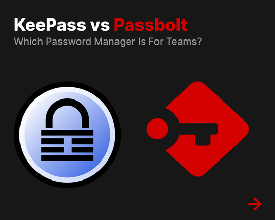 Comparison of KeePass and Passbolt for team password management, featuring their logos on a dark background.