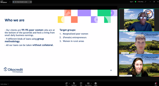 Captura de pantalla d'Oikocredit Live webinar