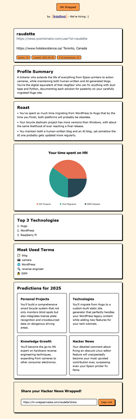 Screenshot of the HN Wrapped output of my HackerNews profile