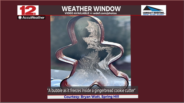 Last week if was a spherical bubble. 
Thanks to @WDEFNews12 viewer Bryan Watt from Spring Hill for a view of a #freezingsoapbubble inside a gingerbread #CookieCutter. 
Tuesday's @LangleyRoofing #WeatherWindow #WeatherVideo of the day at wdef.com/photos 