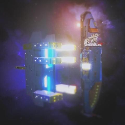 A striking image of the Mothership from the Kushan fleet against a colorful backdrop of the cosmos.