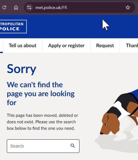 A screenshot of the error page you get when visiting the URL mentioned on the sign warning of facial recognition systems in the area