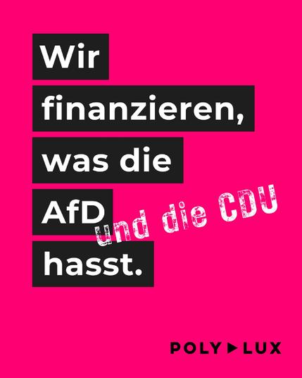 Wie finanzieren, was die AfD (und die CDU!) hasst!

Polylux