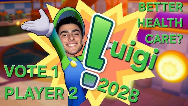 Official Luigi Mangione Presidential Campaign Poster
Mario and Luigi's, Luigi with smiling Luigi Mangione's face karate choped into place over game Lui's face
Lui, semi-side on, has his arm extended up in a display of TADAH!!!
Poster Captions are:
BETTER HEALTH CARE?
VOTE 1 PLAYER 2
LUIGI 2028