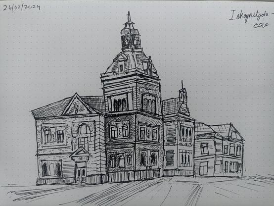 Capturing the timeless architecture of Inkognitogata, Oslo, through pen and ink sketching. 🏛️✏️ The intricate details, strong perspective, and hatching techniques bring depth and character to this historic structure. A study in precision and artistic storytelling through lines and shadows."

#Inkognitogata #OsloArchitecture #ArchitecturalSketch #InkSketch #UrbanSketching #HatchingTechnique #HistoricBuildings #PerspectiveDrawing #TravelSketching #HandDrawnArt #SketchbookJourney