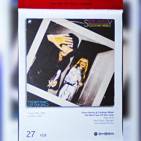 Abreißtageskalender mit dem Kalenderblatt des Vinyl-Covers der LP "The Best Year Of Our Lives" (1975) von Steve Harley & Cockney Rebel.