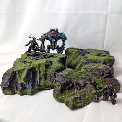Tabletop ready rock formations from Mystic Pigeon Gaming for D&D, Warhammer and similar games.
