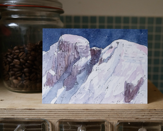 Gedruckte Kunstkarte, Aquarellgrafik, Hohe Munde in Tirol