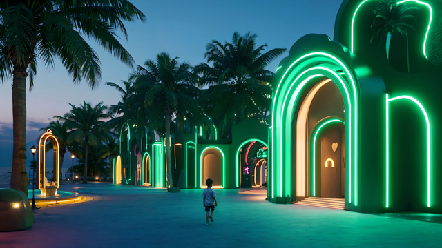 A walk of emotions and sensations
Contemporary version of classical Arabic design, domes and arches, and lines of light that enhance them.