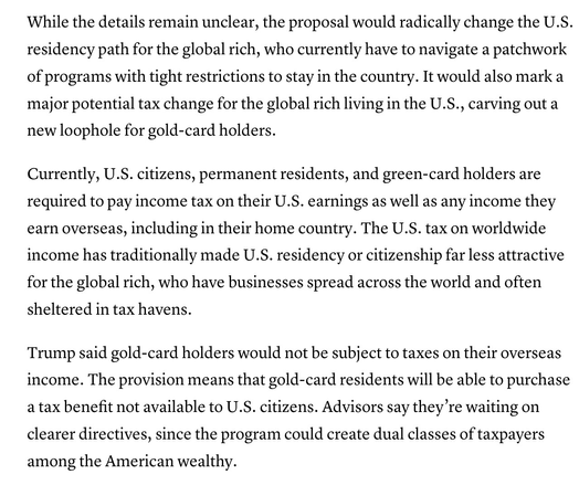 text about Trump's gold card and it's tax benefits.