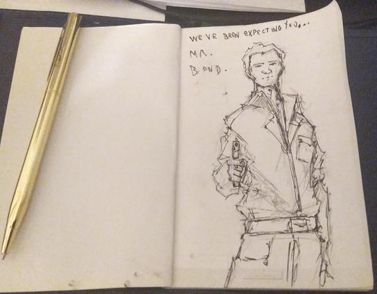 "We've been expecting you...Mr. Bond."

A notebook that came with a little gold-looking pen. So of course I had to make the first page a jumpscare of Francisco Scaramanga, as portrayed by Christopher Lee in the Bond film, The Lad Possessing the Shiny Firearm.










*door blows open*

HE CHEATED THE PEN DIDN'T ACTUALLY WOR-

*BANG*