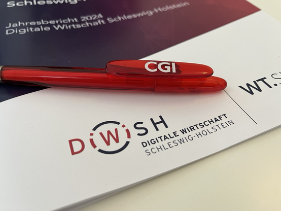 Ein Kugelschreiber mit CGI Logo liegt auf dem Jahresbericht von DiWiSH