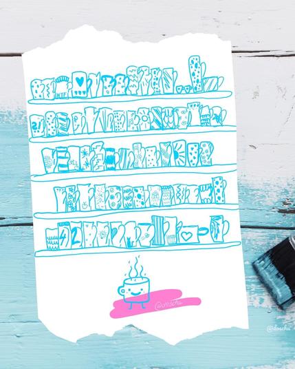 Sketchnote mit allen Tassen im Schrank by doschu