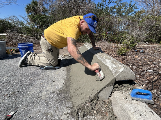 Scrubbing the concrete 