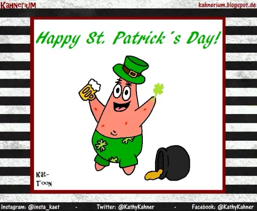 Kät-Toon
Patrick (SpongeBob) in typically St. Patrick's Day clothes wishes  a happy St. Patrick's day