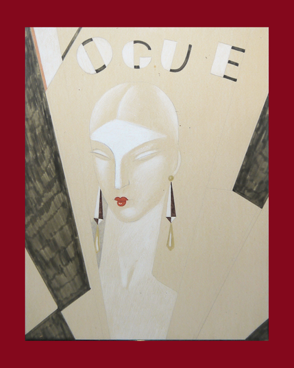 coverentwurf sür die Vogue zeigt eine Frau und den schritftzug der vogue.
