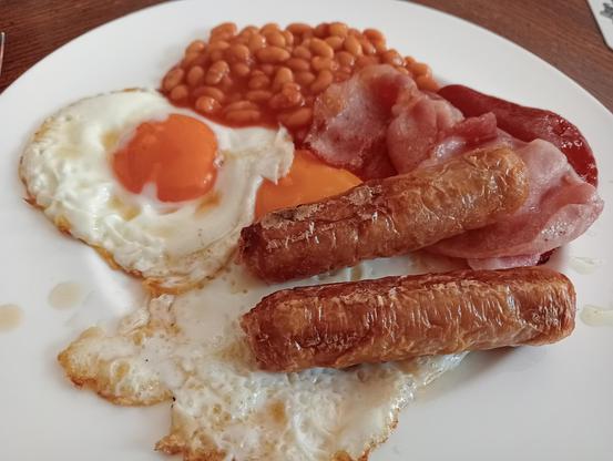 Bacon, Eggs, Sausage, Beans and Ketchup 