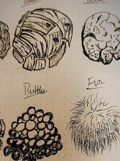 "Mastering texture studies! ✏️✨ Exploring different surfaces like bark, planks, rock, brick, bubbles, fur, ropes, sponge, and scales to understand how light and form interact. Each stroke refines my ability to create depth and realism in sketches."

#TextureStudy #SketchingPractice #PenAndInk #ShadingTechniques #DrawingTextures #ArtisticExploration #LineWork #RealismInArt #HatchingTechnique #SketchbookJourney
