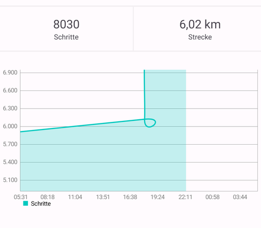 Ein Screenshot von der Kurve des Schrittzählers im Tagesverlauf. Mittendrin ist ein Kringel.