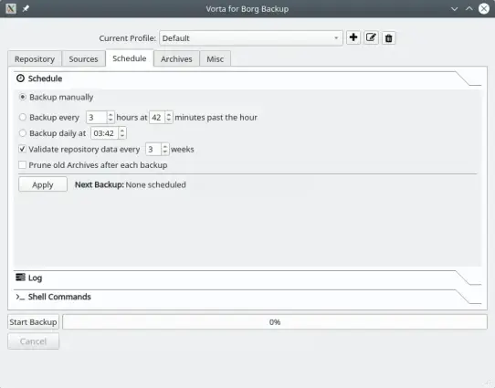 Vorta Backup. Настройка расписания резервного копирования