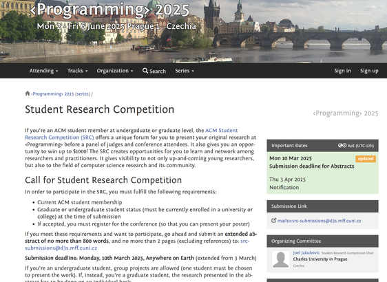 A screenshot of the SRC website. The displayed submission deadline is Mon 10 Mar 2025