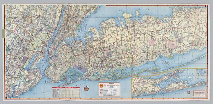 1956 Shell Oil map of Long Island, showing Manhattan, New Jersey, and Staten Island