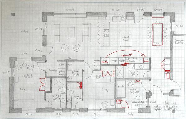 Floor plan from a year ago with changes marked in red