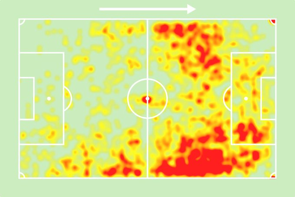 Mapa de Calor do Rodrygo no jogo de ontem.