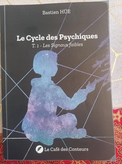 Couverture du roman Le Cycle des Psychiques - Les Signaux faibles, avec la silhouette d'un jeune garçon qui tient la branche d'un sapin.