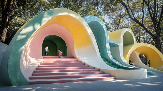 Children's play areas: imagination, movement and nature
Soft colours, corridors, corners, slopes, ramps... dynamic shapes that invite exploration and sensory development.