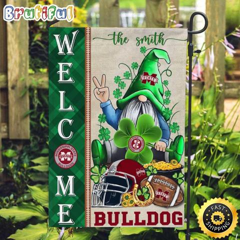 NCAA Mississippi State Bulldogs Garden Flag St Patricks Day Gnome Shamrock Welcome Garden Flag
