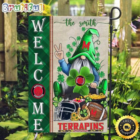 NCAA Maryland Terrapins Garden Flag St Patricks Day Gnome Shamrock Welcome Garden Flag