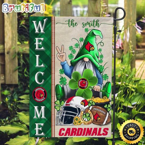 NCAA Louisville Cardinals Garden Flag St Patricks Day Gnome Shamrock Welcome Garden Flag