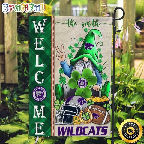 NCAA Kansas State Wildcats Garden Flag St Patricks Day Gnome Shamrock Welcome Garden Flag