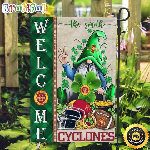 NCAA Iowa State Cyclones Garden Flag St Patricks Day Gnome Shamrock Welcome Garden Flag