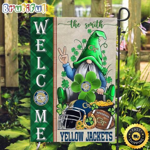 NCAA Georgia Tech Yellow Jackets Garden Flag St Patricks Day Gnome Shamrock Welcome Garden Flag