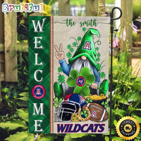 NCAA Arizona Wildcats Garden Flag St Patricks Day Gnome Shamrock Welcome Garden Flag