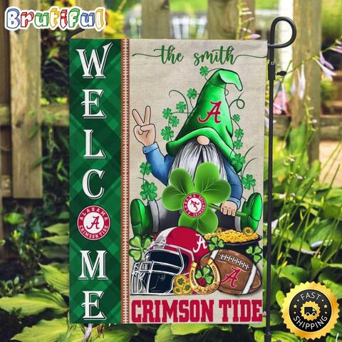 NCAA Alabama Crimson Tide Garden Flag St Patricks Day Gnome Shamrock Welcome Garden Flag