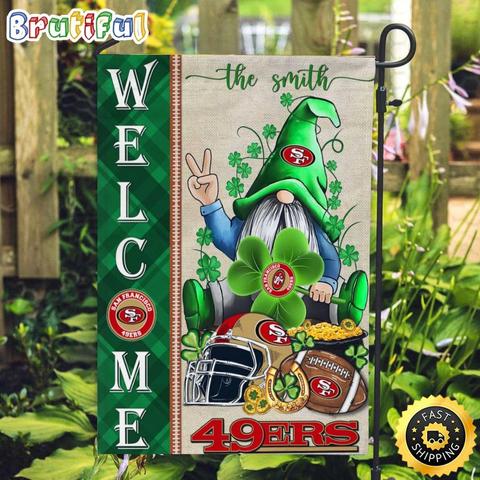 NFL San Francisco 49er Garden Flag St Patricks Day Gnome Shamrock Welcome Garden Flag
