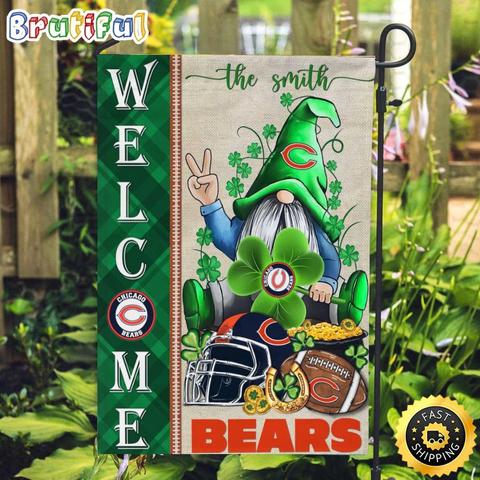 NFL Chicago Bears Garden Flag St Patricks Day Gnome Shamrock Welcome Garden Flag