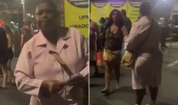 Cristã viraliza ao realizar evangelismo no Carnaval, distribuindo folhetos e pregando a Palavra de Deus nas ruas do Rio de Janeiro. Foto: Reprodução/Instagram/Leo Dias.