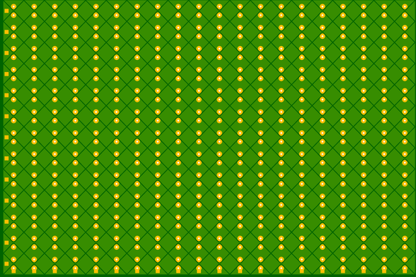CAD preview rendering of a touchpad board pattern, a sea of green rotated rectangles and a bunch of yellow circles are visible